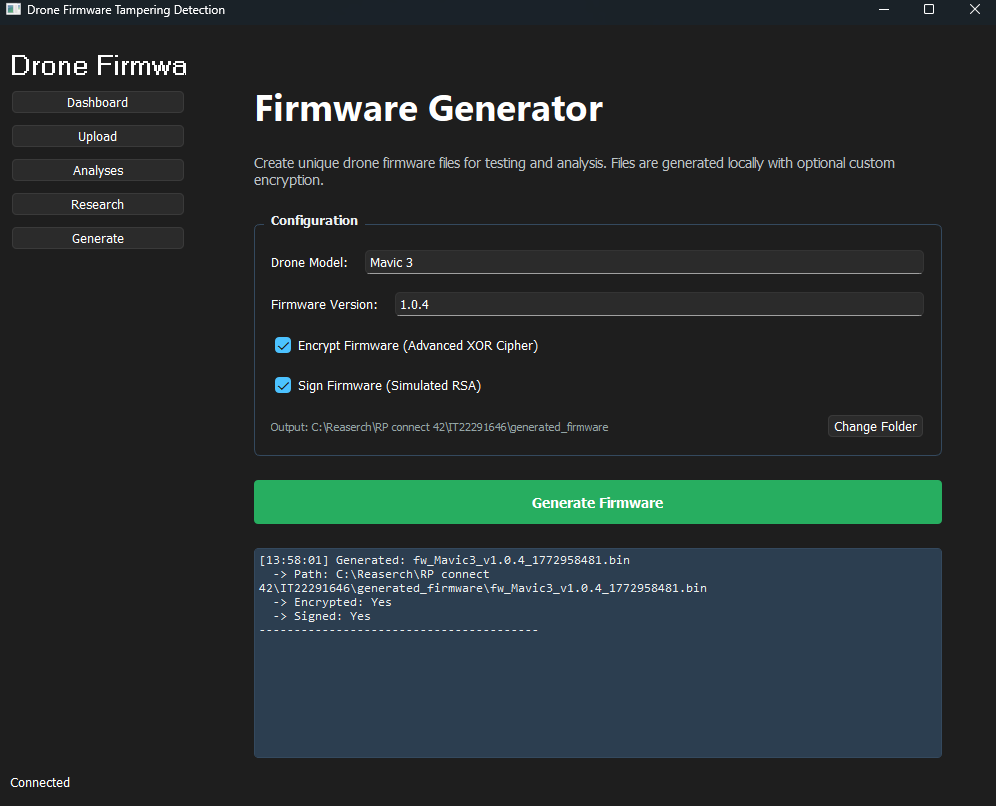 Firmware Generator - Log after generation