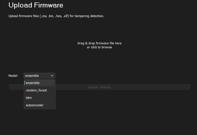 Upload Firmware - Model selection